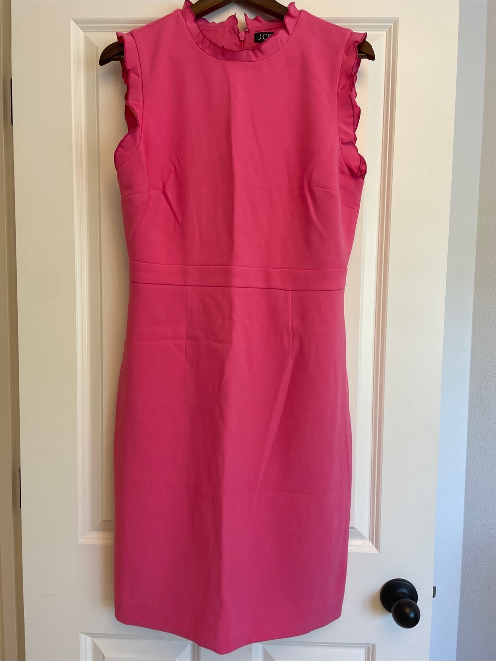 J. Crew Ruffle-Trim Sleeveless Sheath Dress in Hot Pink